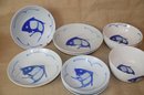 (#134) Blue And White Fish Design Chinese Bowls