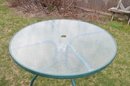 (#111) Outdoor Patio Table 42' Green Frame Glass Top