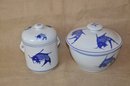 (#135) Blue And White Covered Fish Design Bowls
