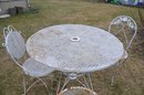 (#16) Metal Iron Outdoor Patio Table And 3 Chairs (one Chair Doesn't Match)