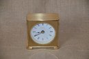 (#142) Tiffany Portfolio Desk Clock Brass Roman Numerals - Works