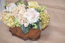 (#5) Artificial Floral Arrangement Hydrangeas In Wood Oval Basket