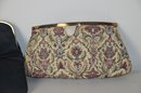 (#308) Vintage Evening Clutch Handbags ~ Ingber Black Fabric With Small Change Purse ~ Floral Fabric