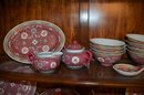 (#162) Chinese Asian Red And White Dish Ware Set And Serving Pieces