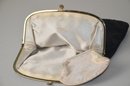 (#308) Vintage Evening Clutch Handbags ~ Ingber Black Fabric With Small Change Purse ~ Floral Fabric