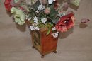 (#7) Artificial Poppy Flower Arrangement In Hand Painted Red Floral Planter