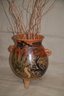 (#14) Pottery Planter With Wood Branch Sticks (planter Re-glued Top Edge)