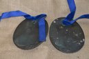 (#117) Pair Of Metal Roman Solider And Women Decorative Plaques 4'H Velvet Ribbon For Hanging
