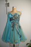 (#70GV) Blue Teal Peacock Party Dress By Nina Canacci Size 6 (Mini Dress)