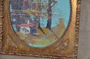 9) Signed Morris Katz Oil Painting Cottage In The Forest Gold Oval Frame