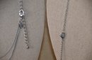 (#35) Chico 3 Strand Beaded / Silver Chain 12' ~ Silver Tone Clear Beaded Necklace 18'