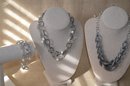 (#36) Silver Chunky Mesh Twisted Rope Necklace 12' ~ Silver Tone Chain Link Necklace 9' With Bracelet