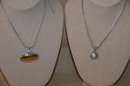 (#37) Costume Silver 8' Gold Hanging Pendant Necklace ~ Silver With Round Hanging Pendant 8'