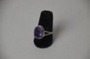 (#445) Amethyst Silver Cocktail Statement Ring Stamped Posted