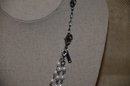 (#42) Costume Pearl & Black Rhinestone Beaded Necklace Chain 3 Strand 14' With Matching Bracelet