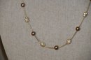 (#52) Costume Monet Gold Pearls Necklace 8' ~ Gold Rhinestone / Bronze Beads 8' Long Necklace