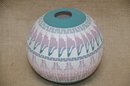 (#47) Western Native American Navajo Aztec Pottery Round Bud Vase 5'H