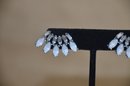 (#64) Costume Blue Silver Pearlized Fan Pierced Earrings