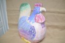 (#55) Oversized Wood Folk Art Hand Craved Pastel Colorful Decorative Rooster Display