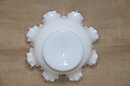 (#65) Vintage Fenton Milk Glass Silver Crest Clear Ruffled Edge Bowl Candy Dish 9' Round