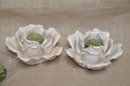 (#66) Pair Of PTMD Ceramic Flower Candle Votive Holder 6 Cactus Candles