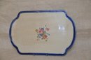 (#73) Monroe Salt Work Maine Glaze Pottery Stoneware 16x10 Serving Platter Floral Pattern Blue Border