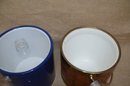 (#75) Vintage MCM Ice Bucket (Blue Vinyl / Lucite Lid And Faux Leather With Brass Lid