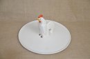 (#70) Porcelain Czechoslovakia Vintage Plate With Center Rooster Figurine