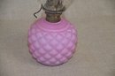 (#71) Vintage Pink Glass Diamond Quilted Oil Lamp Lantern With Clear Glass Shade / Chimney 10'H