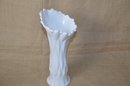 (#154) Milk Glass Ruffled Edge Vase 10.5'H