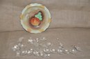 (#101) Hand Painted Decorative Plate ~ Chandelier Glass Prism Pieces
