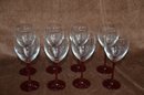(#41) Set Of 6 Red Stem Wine Glasses 8'H