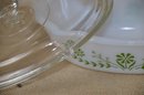 (#134)  Vintage Milk Glass Fire King Green Meadow Covered Casserole Baking Dish (lid Chipped)
