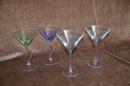 (#42) Martini Glasses ~ 2 Are Colored ~ Clear Glass