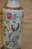 (#3) Asian Hand Painted Table Lamp Wood Pedestal Base