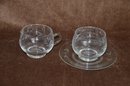 (#46) Etched Glass Sugar And Creamer 3 Piece Set