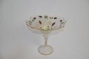 (#50) Vintage Glass Stemmed Compote Hand-Painted Strawberry Design - Crack On Rim 9'H - See Pictures