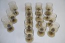 (#52) Vintage Brown Tinted Stemmed Drinking Glass Lot Of 16 (8oz. And 5oz.)