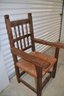 (#9) Antique Wood Oversize Arm Chair Rush Seat