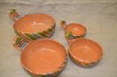 (#10) Mexican Terra Cotta Bowl Set Of 4  -  9.5' Round