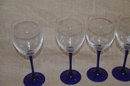 (#102) Blue Stem Wine Glasses Set Of 4