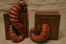 (#12) Vintage Bookworm Bookends Progressive Art Product 1971 Ceramic 3D Hand Painted Heavy