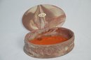 (#58) Vintage Oval Genuine Incolay Brown Stone Hinged (broken) Bird Jewelry Box