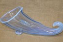 (#14) Vintage Duncan Miller Blue Opalescent Glass Cornucopia Vase Centerpiece Swirl Curled Tail 11' Long