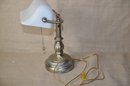 (#173) Library Desk Lamp Glass Shade Brass Base
