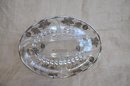 (#129) Glass Divider Dish Silver Detail Design 13'