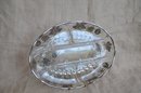 (#129) Glass Divider Dish Silver Detail Design 13'