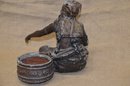 (#23) Antique Metal Gypsy Lady Statue Smoking Ashtray
