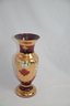 (#73) Vintage Bohemian Czech Art Glass Gold Gilt Hand Painted Cranberry Ruby Red Vase 12'H