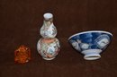 (#170) Japanese Trinket Bowl ~ Handpainted Bud Vase ~ Mini Lucite Buddha